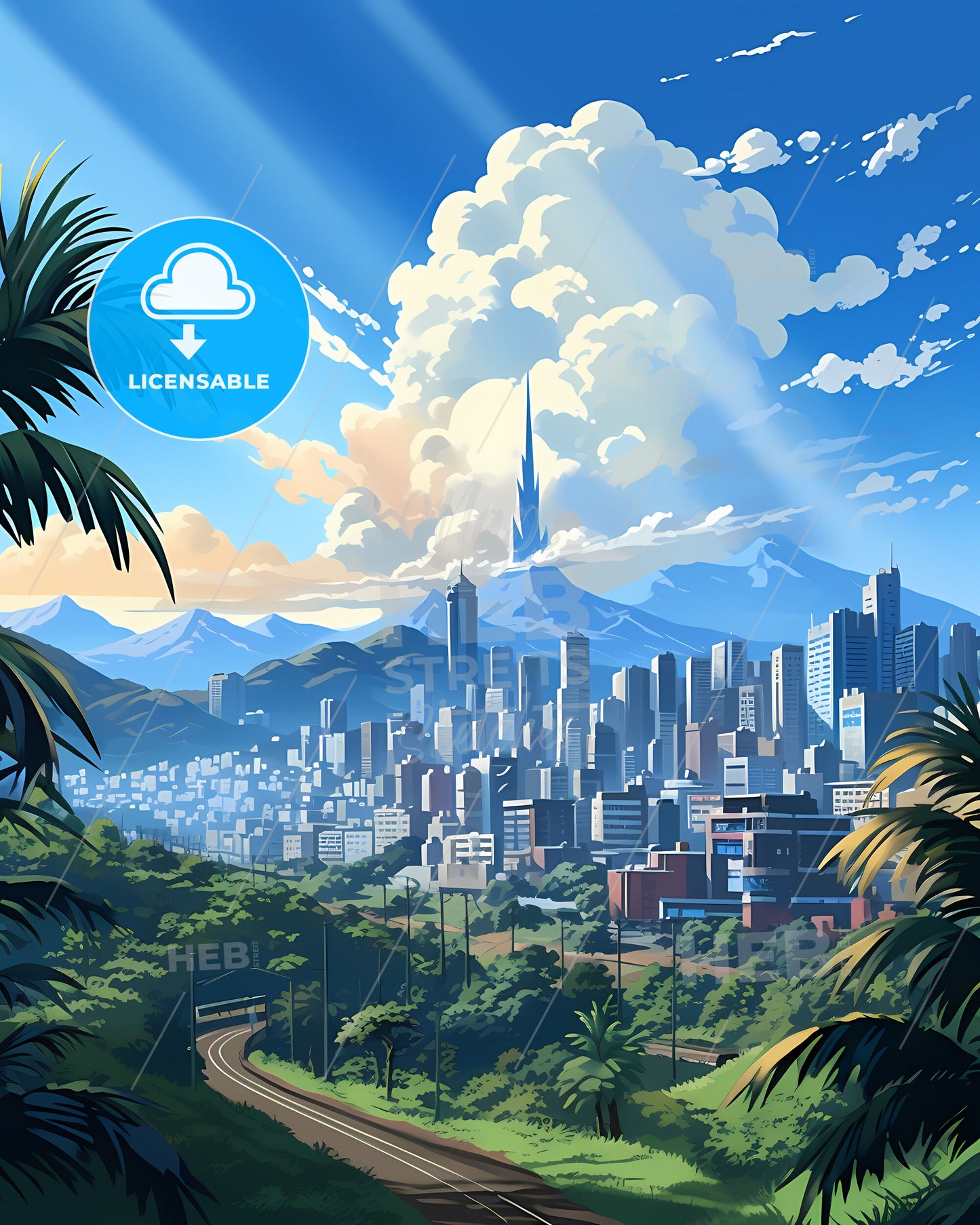 Vibrant Landscape of Joinville Brazil Skyline with Mountains and Trees Artistic Painting