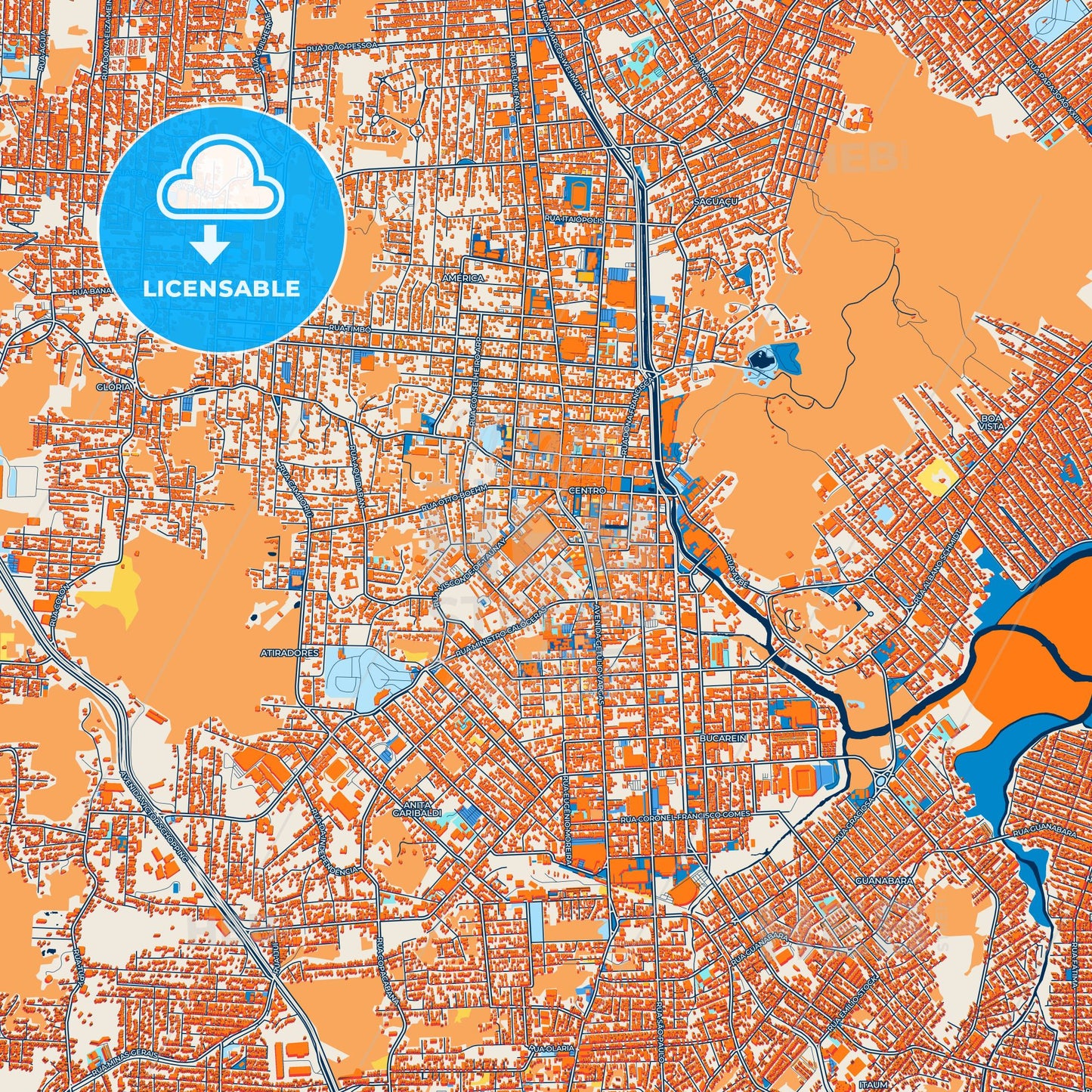 Colorful Joinville Street Map with Labels and Buildings