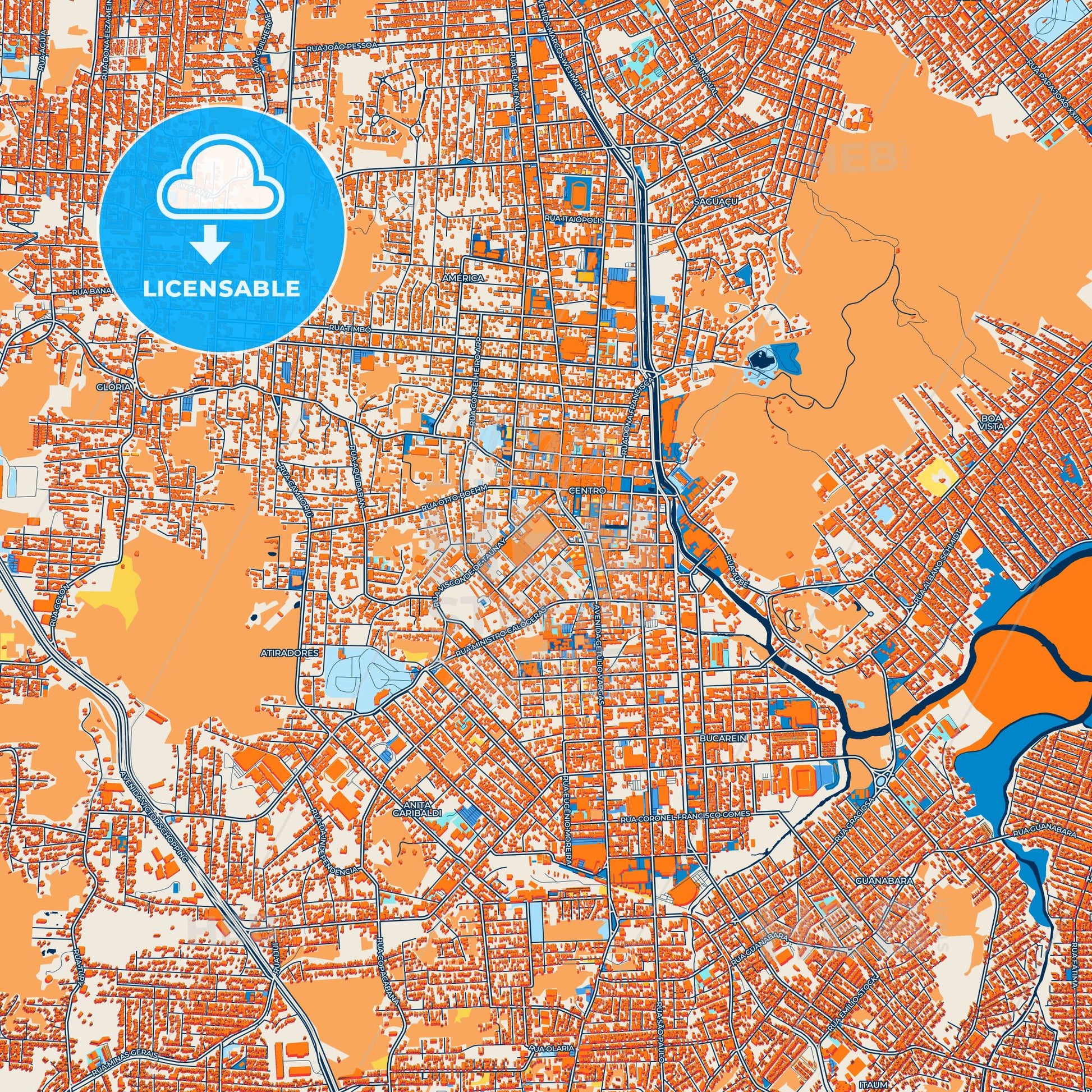 Colorful Joinville Street Map with Labels and Buildings