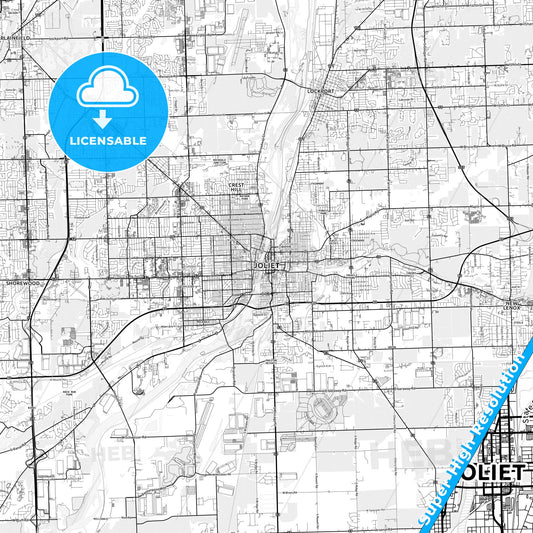 Joliet, Illinois light map with streetnames, citynames and districts