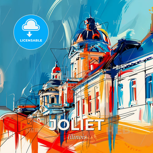 Vibrant Joliet, Illinois - A Painting Of A Building - Square format print template