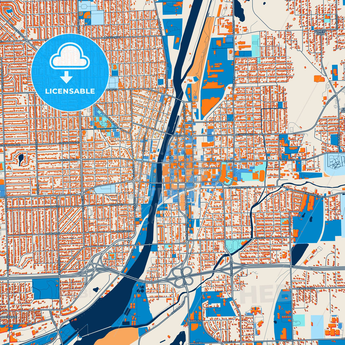 Colorful Joliet Street Map with Labels and Buildings