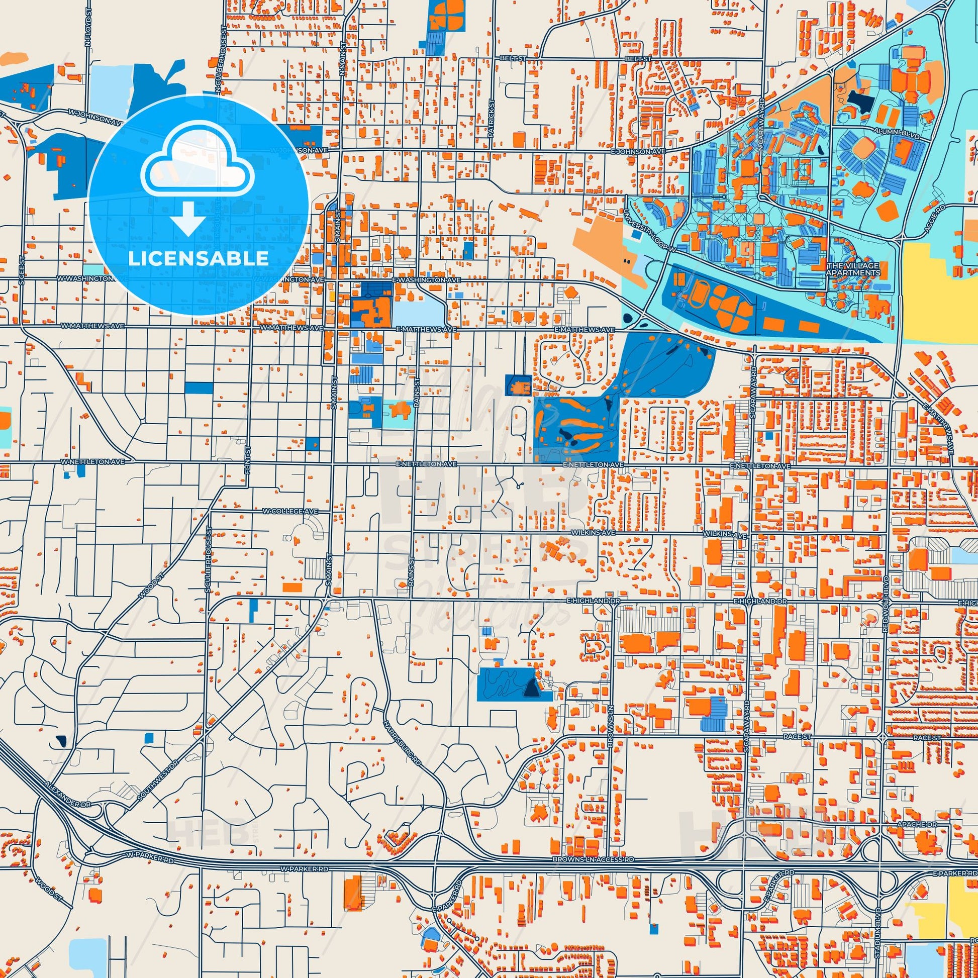 Colorful Jonesboro Street Map with Labels and Buildings
