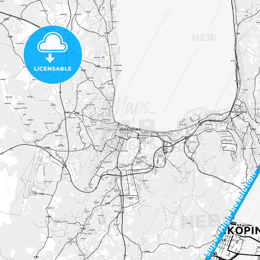 Jönköping, Sweden light map with streetnames, citynames and districts