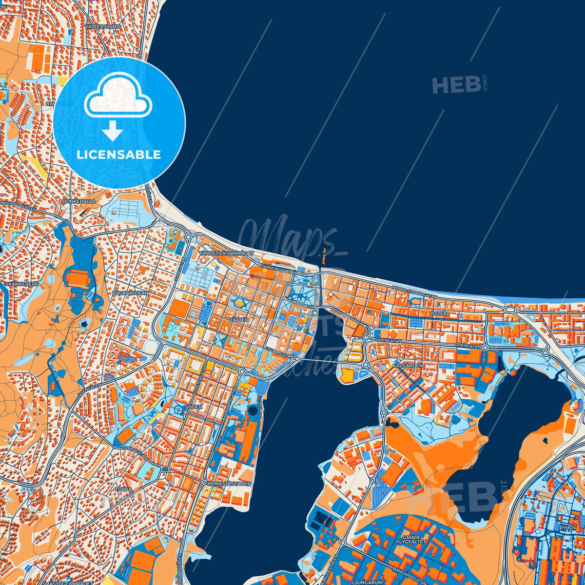 Colorful Jönköping Street Map with Labels and Buildings