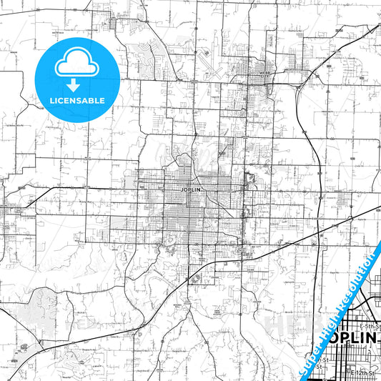 Joplin, Missouri light map with streetnames, citynames and districts