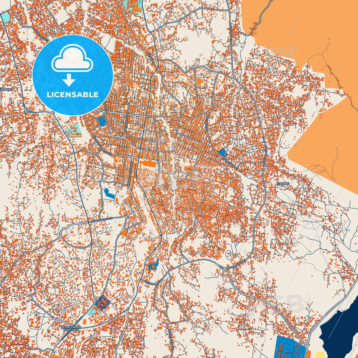Colorful Jos Street Map with Labels and Buildings