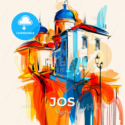 Vibrant Jos, Nigeria - A Painting Of A Building - Square format print template