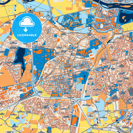 Colorful Joué-lès-Tours Street Map with Labels and Buildings