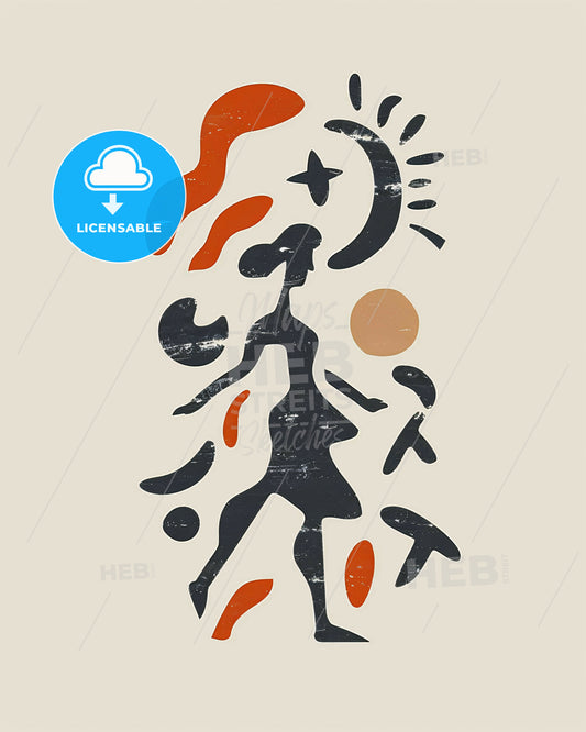 Beige Simplicity: Smooth Lines, Lively Colors - A black and orange drawing of a woman