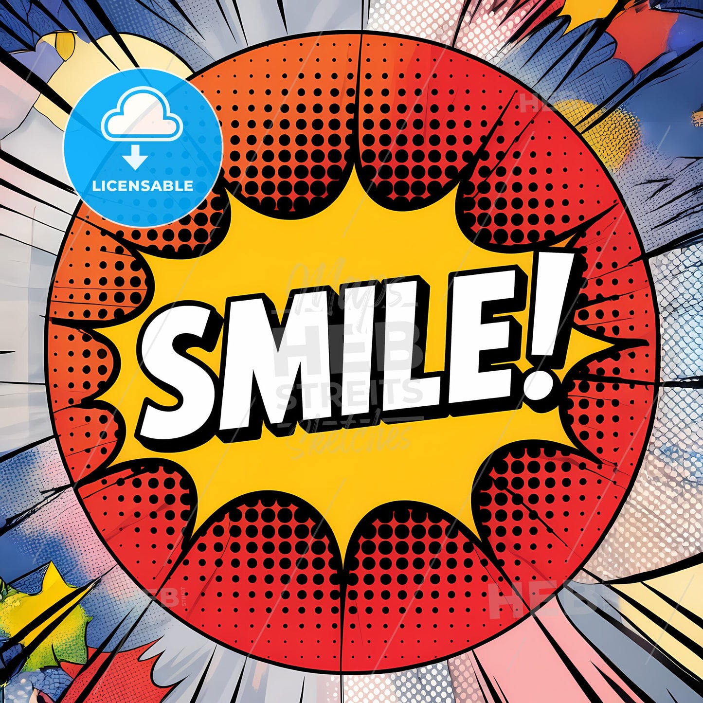 Joyful Comic Burst: Bold SMILE! in Stylish Yellow Speech Bubble