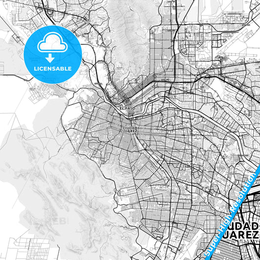 Juárez, Mexico light map with streetnames, citynames and districts