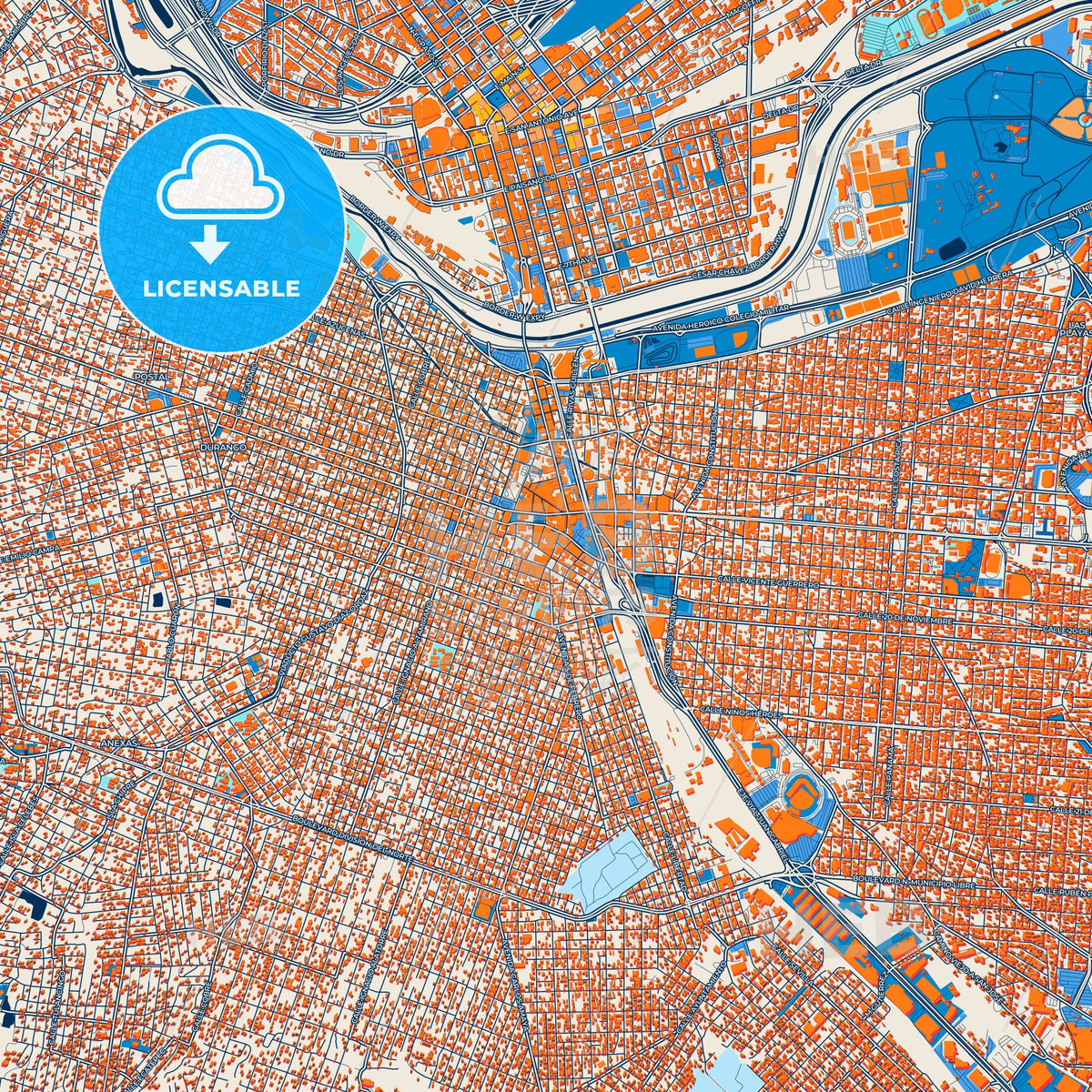 Colorful Juárez Street Map with Labels and Buildings