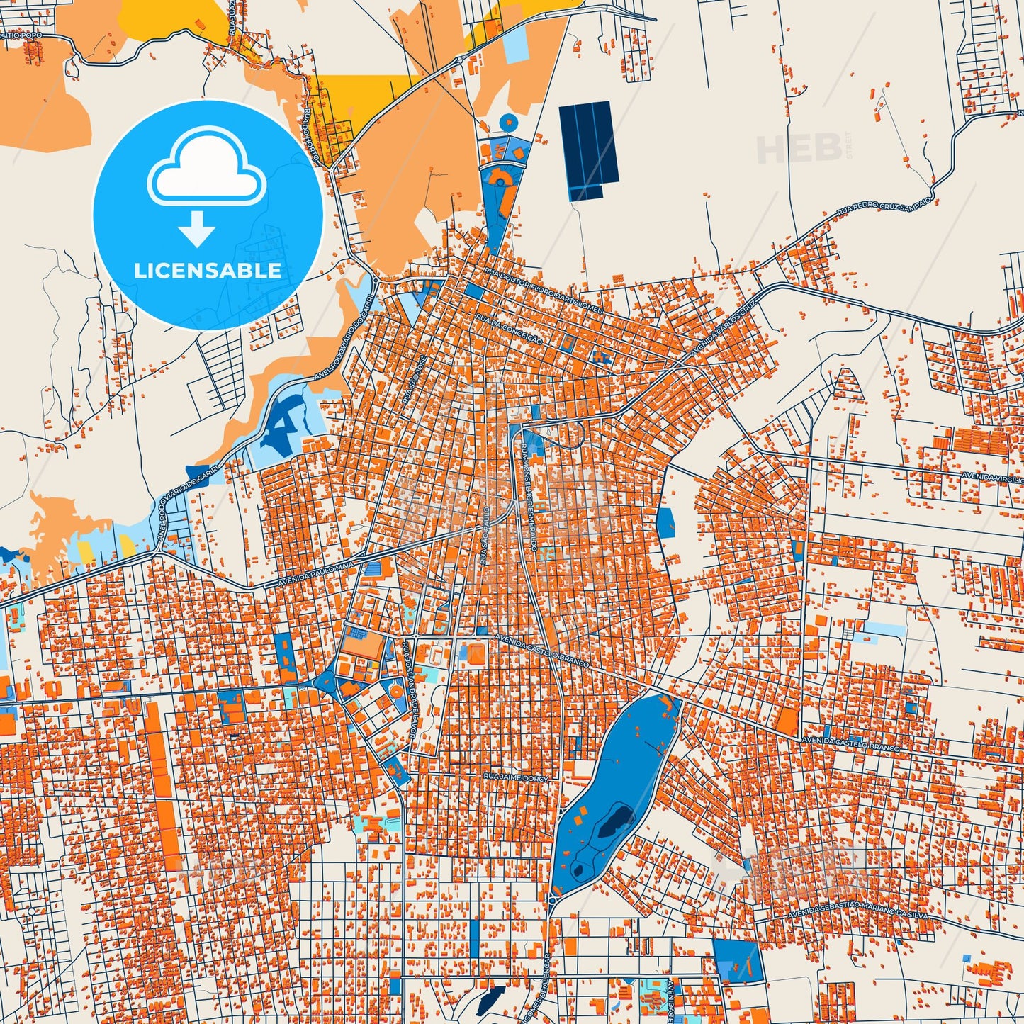 Colorful Juazeiro do Norte Street Map with Labels and Buildings