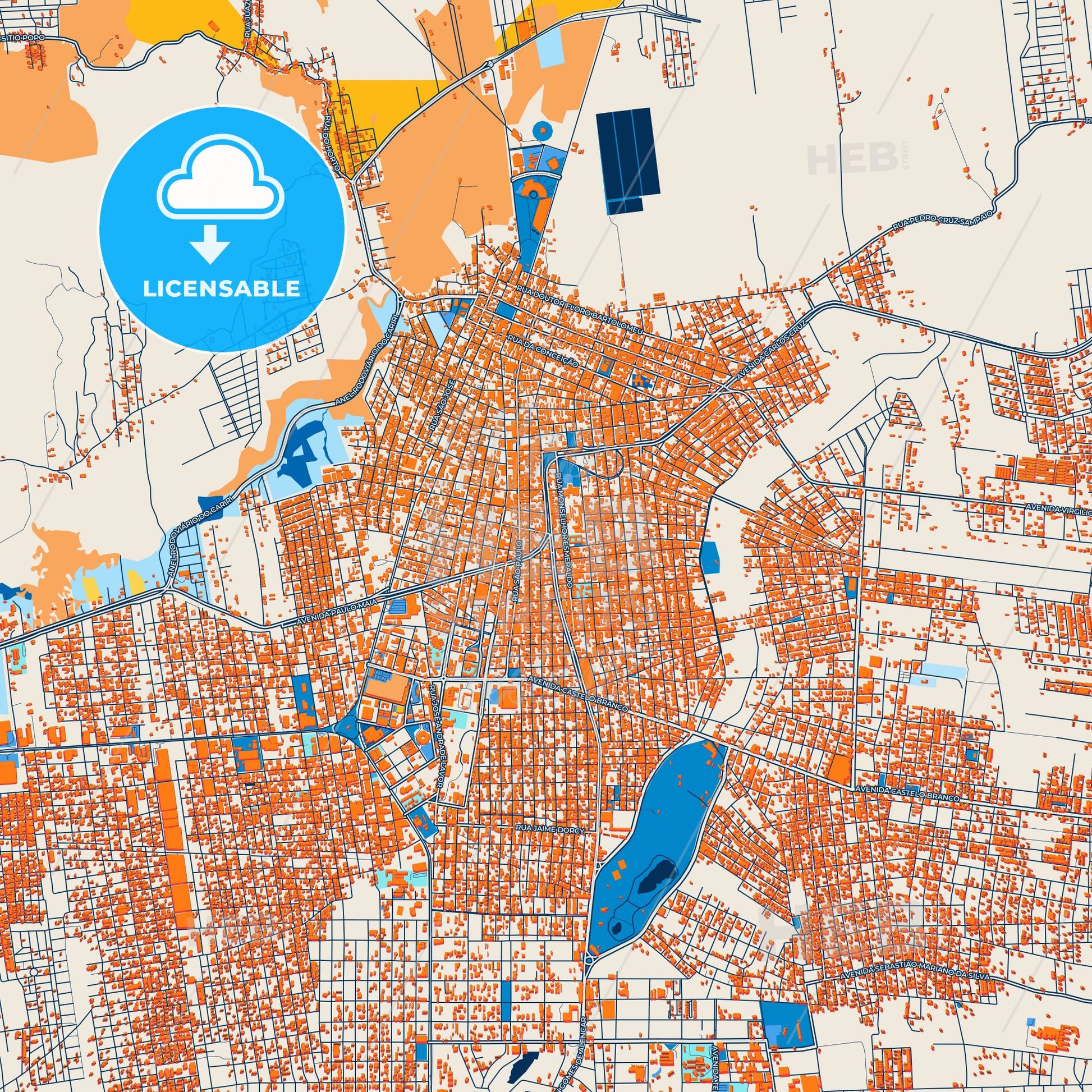 Colorful Juazeiro do Norte Street Map with Labels and Buildings