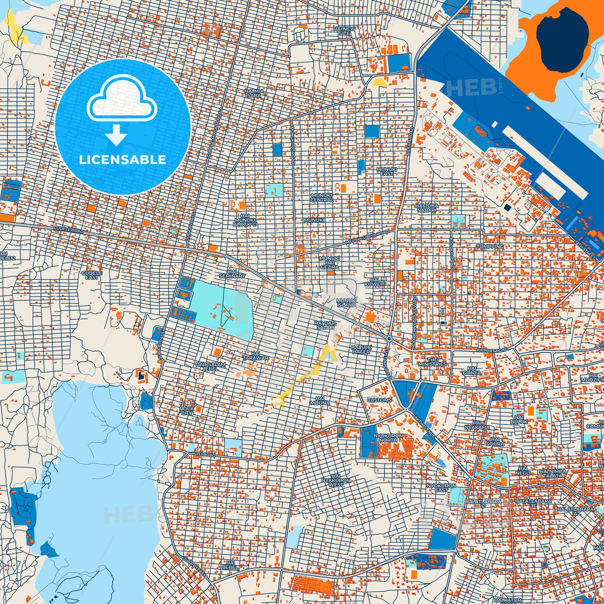 Colorful Juba Street Map with Labels and Buildings