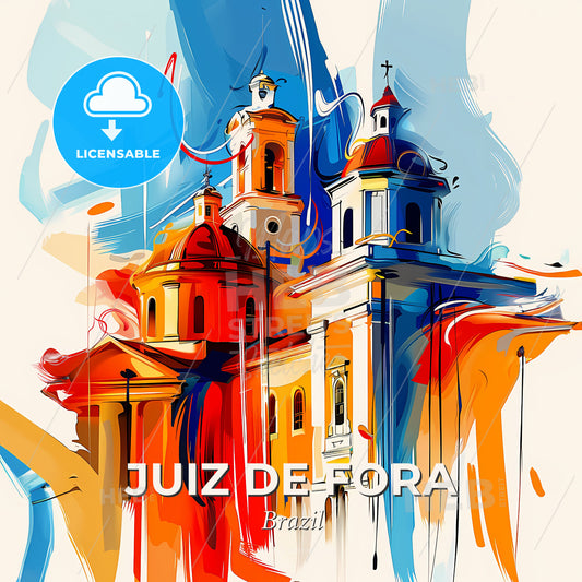Vibrant Juiz De Fora, Brazil - A Painting Of A Building With A Colorful Background - Square format print template