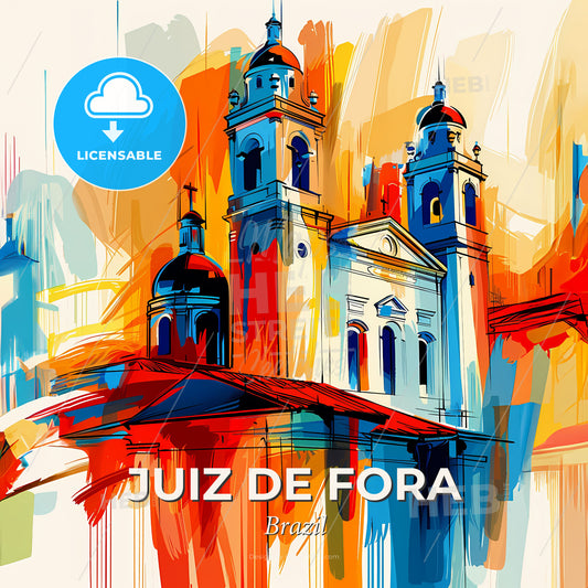 Vibrant Juiz De Fora, Brazil - A Painting Of A Building With Towers - Square format print template