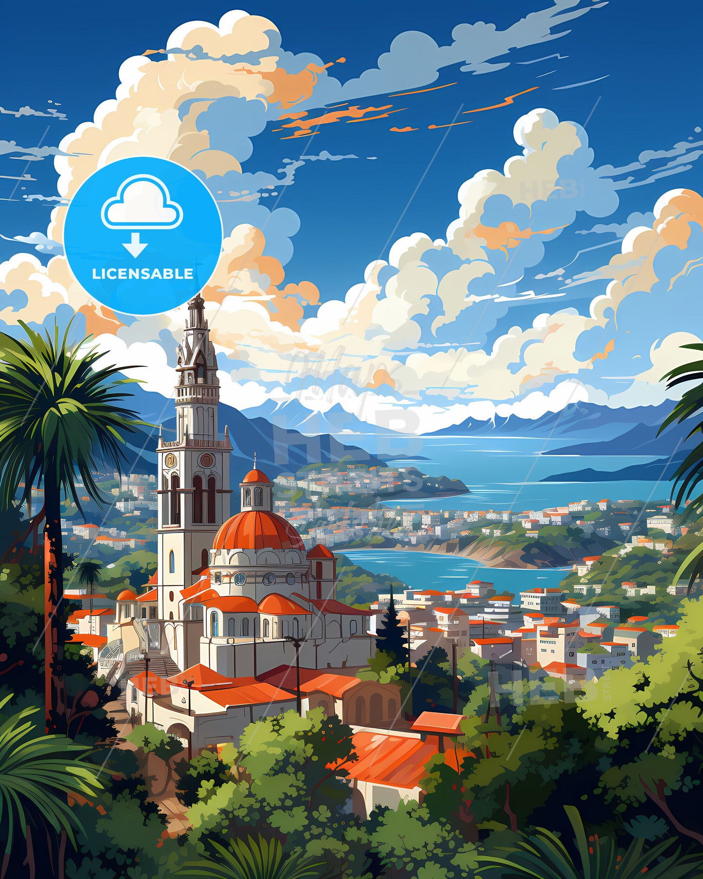 Juiz de Fora Brazil Skyline City Art Painting Landscape River Building Downtown