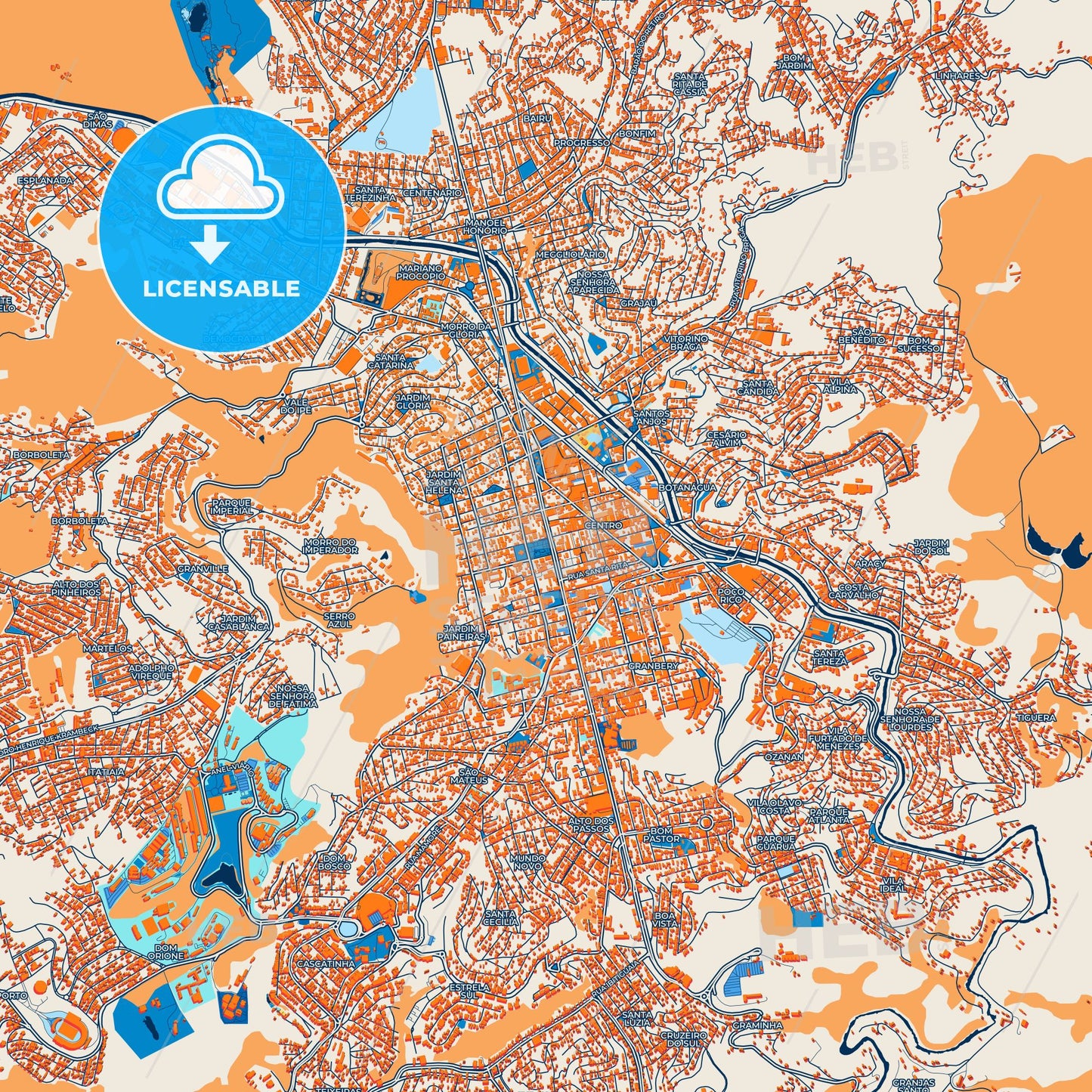 Colorful Juiz de Fora Street Map with Labels and Buildings
