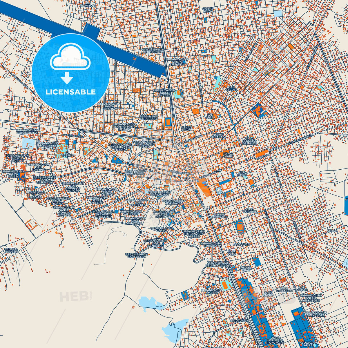 Colorful Juliaca Street Map with Labels and Buildings