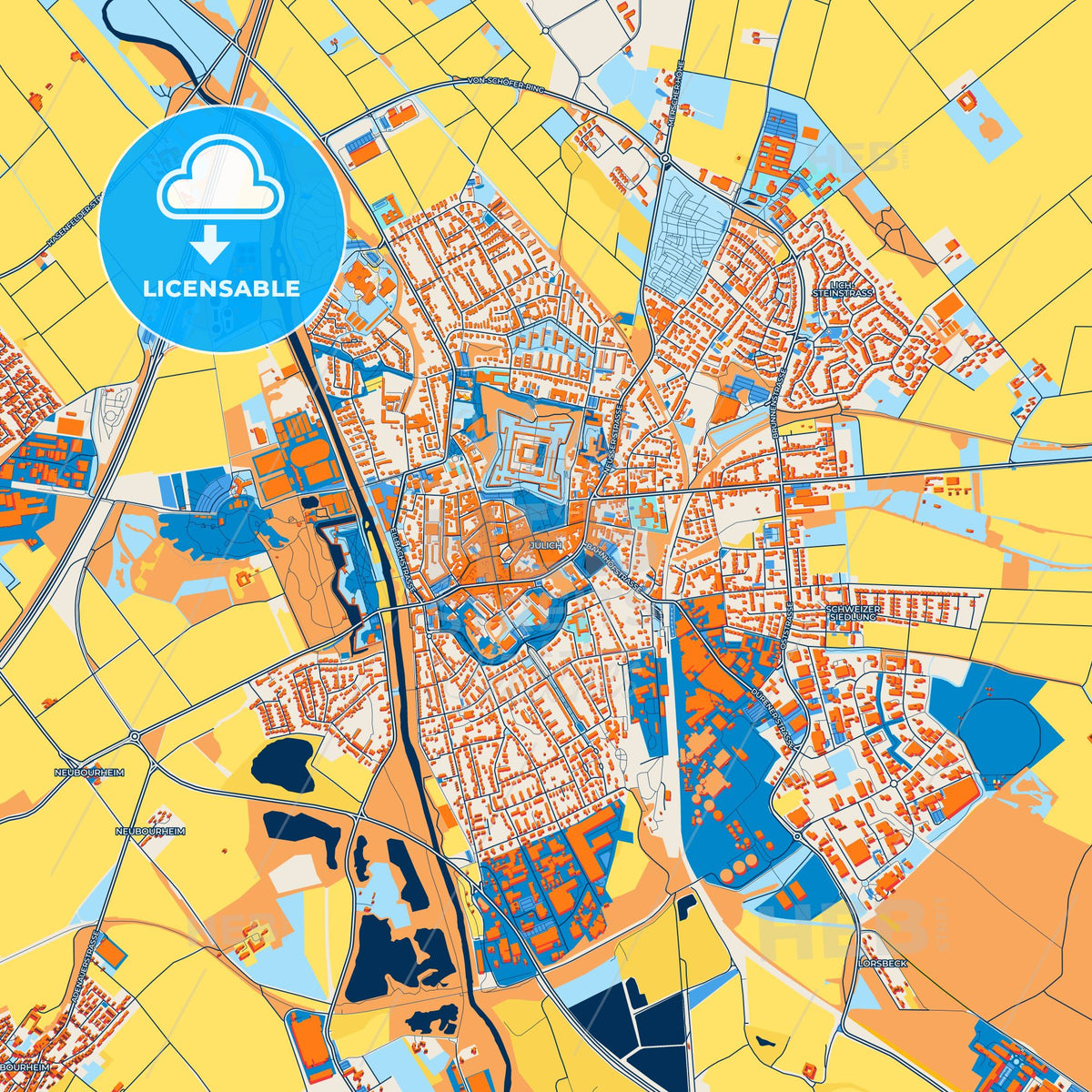 Colorful Julich Street Map with Labels and Buildings