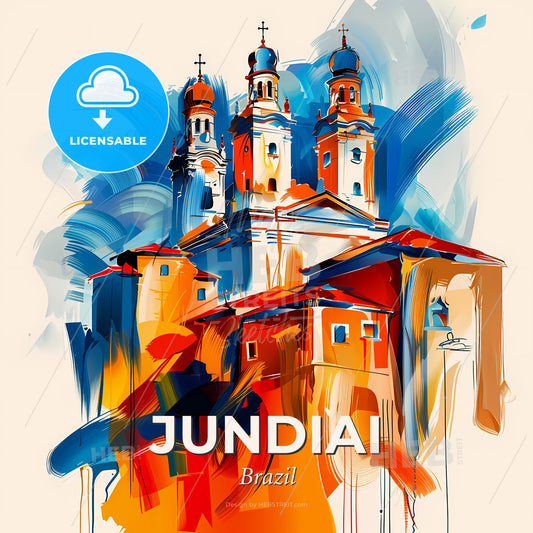 Vibrant Jundiai, Brazil - A Painting Of A Building With Towers - Square format print template