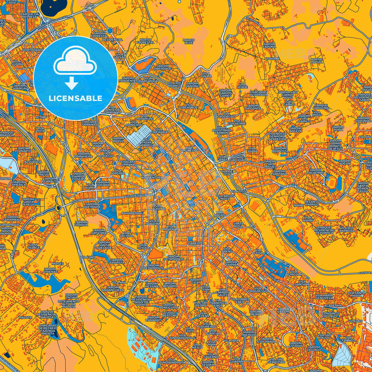 Colorful Jundiai Street Map with Labels and Buildings