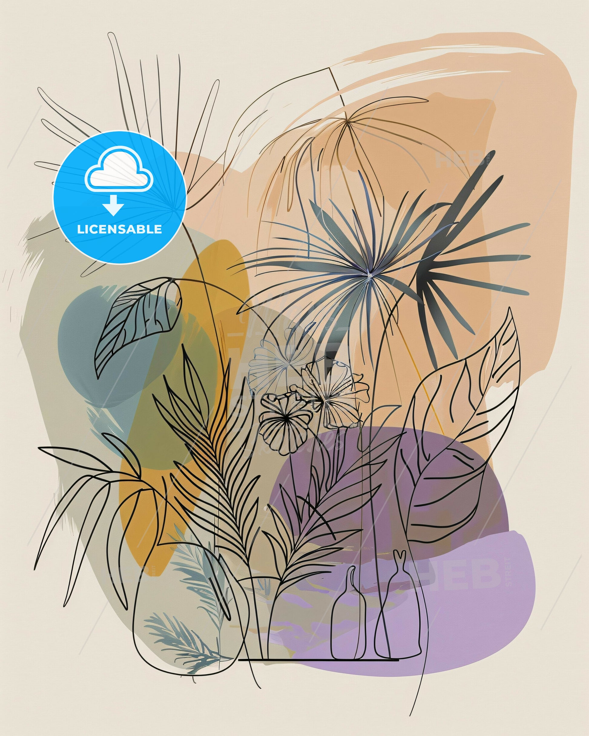 Serene Jungle Silhouette in Vibrant Hues - A drawing of a plant