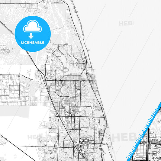 Jupiter, Florida light map with streetnames, citynames and districts
