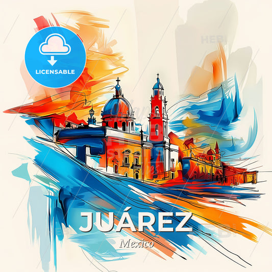 Vibrant Juárez, Mexico - A Colorful Painting Of A Building - Square format print template