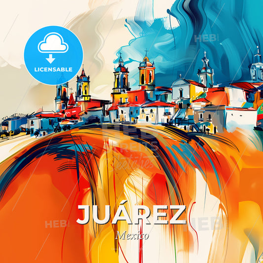 Vibrant Juárez, Mexico - A Painting Of A Town - Square format print template