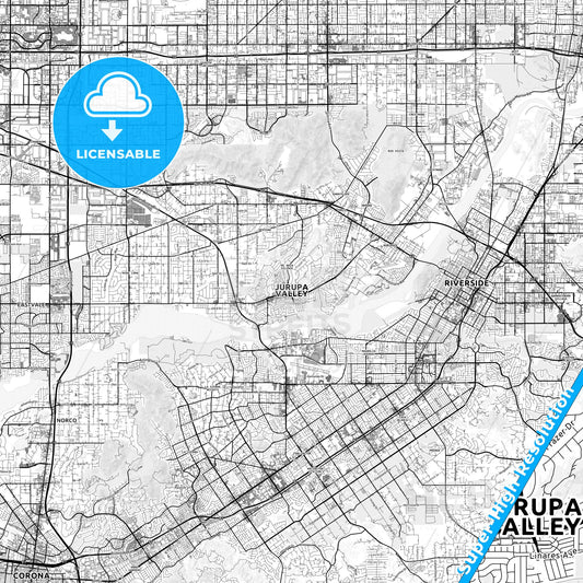 Jurupa Valley, California light map with streetnames, citynames and districts