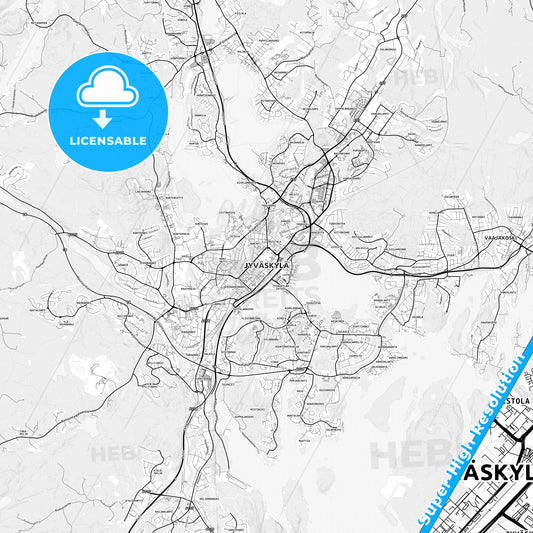 Jyväskylä, Finland light map with streetnames, citynames and districts