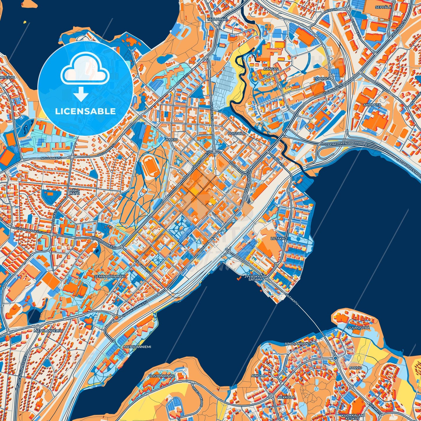 Colorful Jyväskylä Street Map with Labels and Buildings