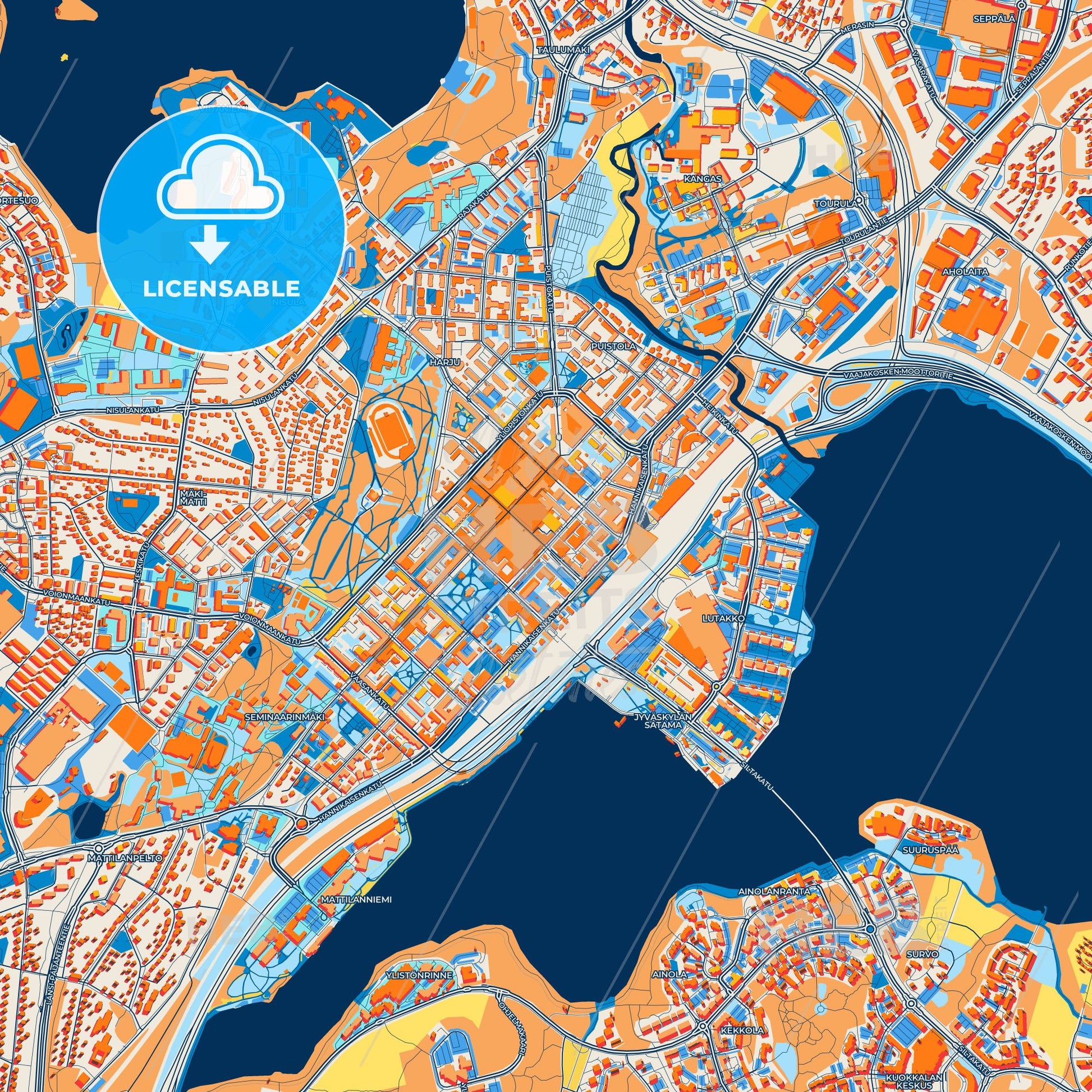 Colorful Jyväskylä Street Map with Labels and Buildings