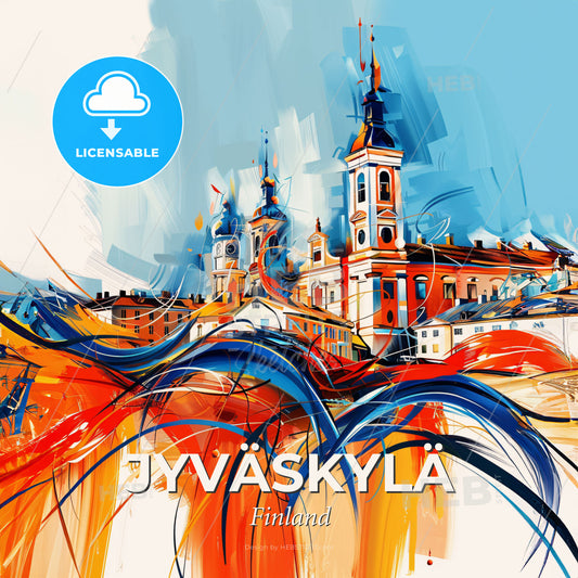 Vibrant Jyväskylä, Finland - A Painting Of A Skyline With A Colorful Building - Square format print template