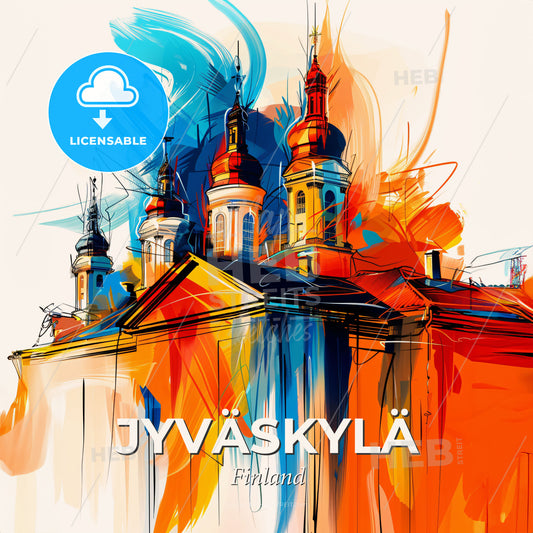 Vibrant Jyväskylä, Finland - A Colorful Painting Of A Building - Square format print template