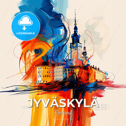 Vibrant Jyväskylä, Finland - A Painting Of A Building With Colorful Smoke - Square format print template