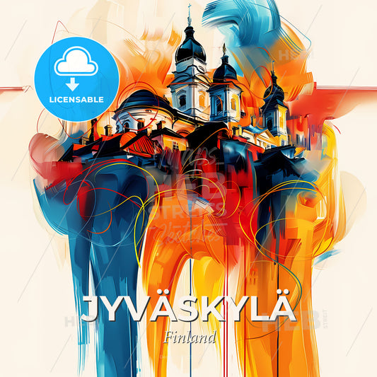 Vibrant Jyväskylä, Finland - A Painting Of A Building With A Colorful Background - Square format print template