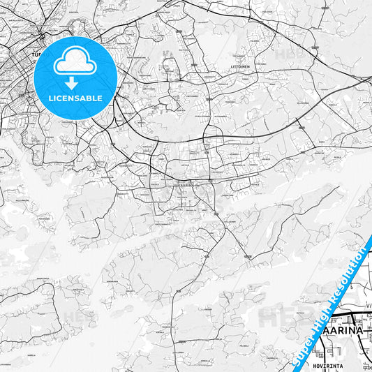 Kaarina, Finland light map with streetnames, citynames and districts