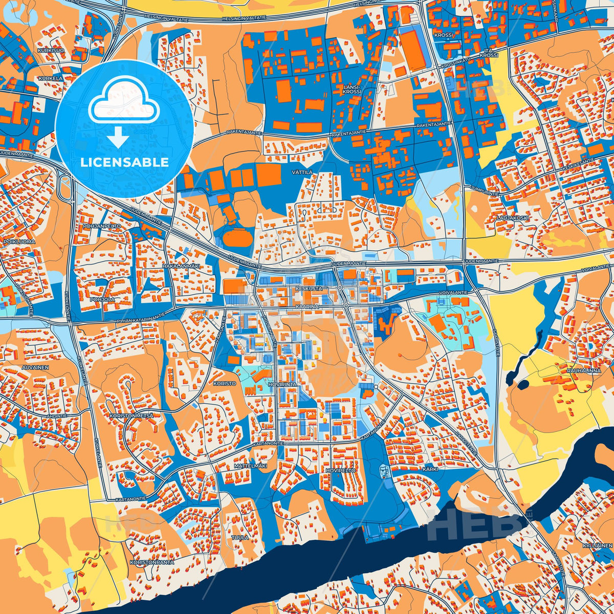 Colorful Kaarina Street Map with Labels and Buildings