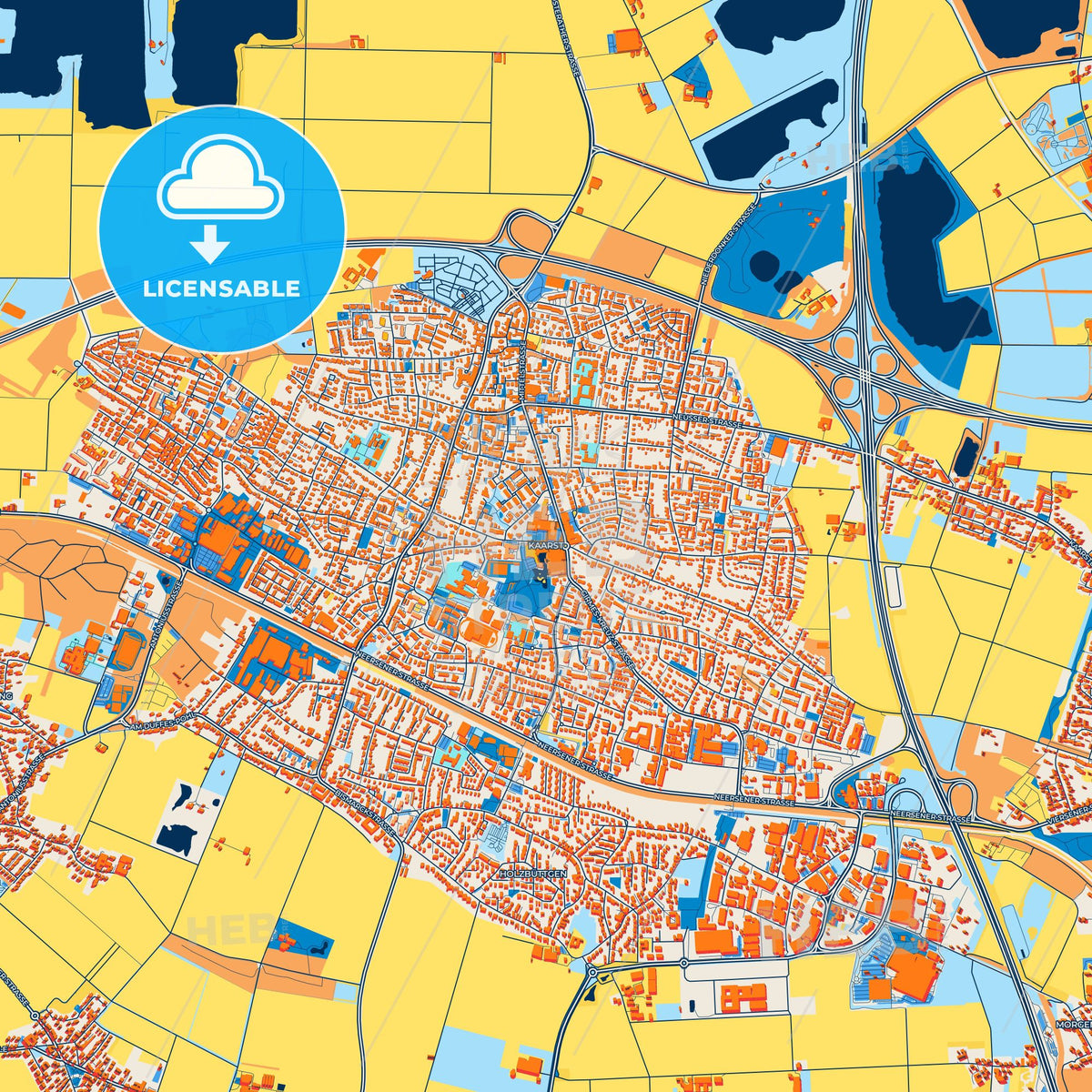 Colorful Kaarst Street Map with Labels and Buildings