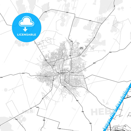 Kabwe, Zambia light map with streetnames, citynames and districts