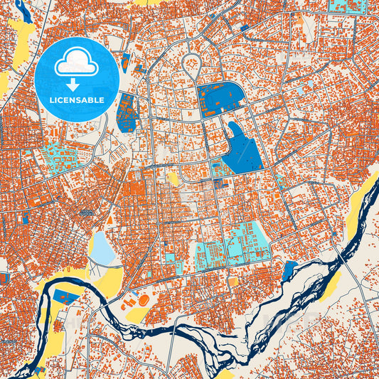 Colorful Kaduna Street Map with Labels and Buildings