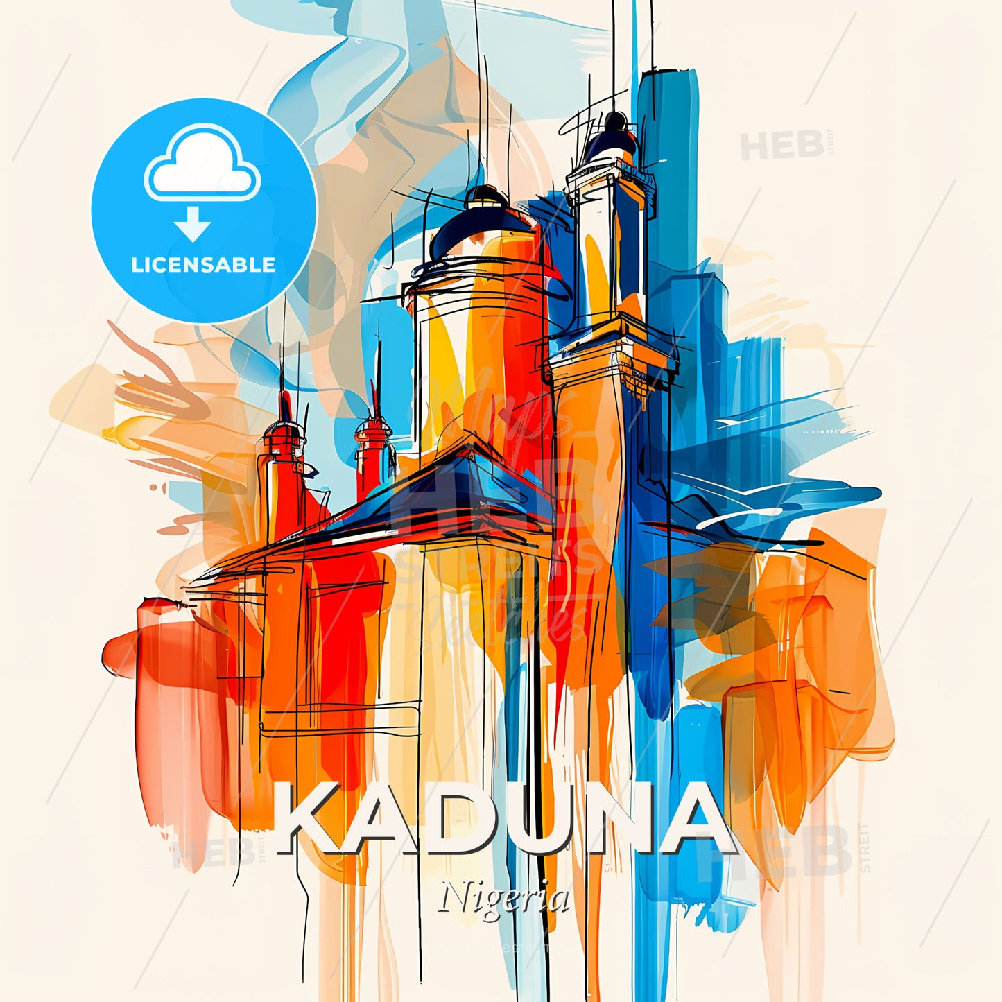 Vibrant Kaduna, Nigeria - A Drawing Of A Building - Square format print template