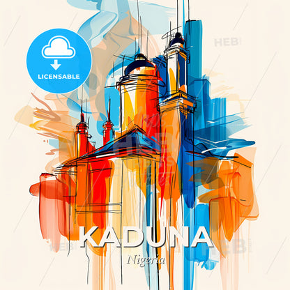 Vibrant Kaduna, Nigeria - A Drawing Of A Building - Square format print template