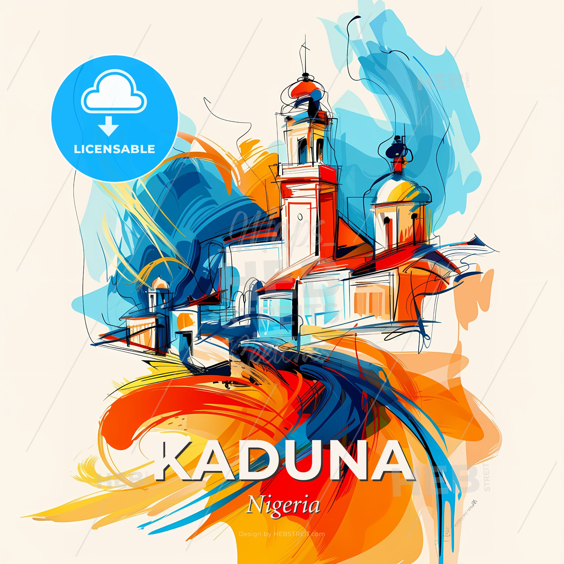Vibrant Kaduna, Nigeria - A Colorful Painting Of A Building - Square format print template