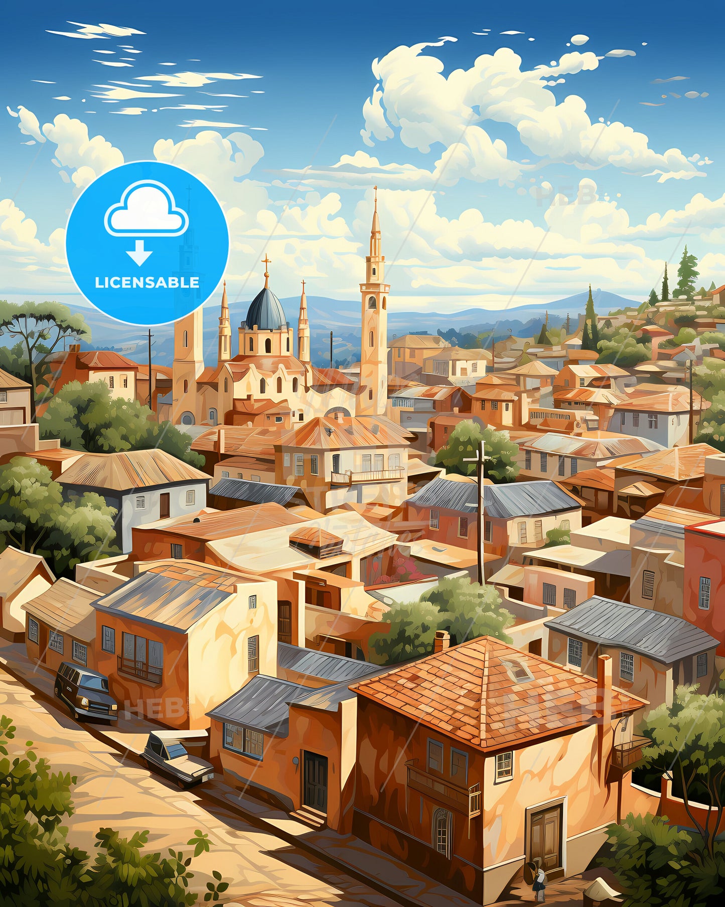 Kaduna Nigeria Cityscape Skyline Painting Art Buildings Skyscrapers Trees Vibrant Artwork