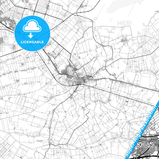 Kafr ad Dawwar, Egypt light map with streetnames, citynames and districts